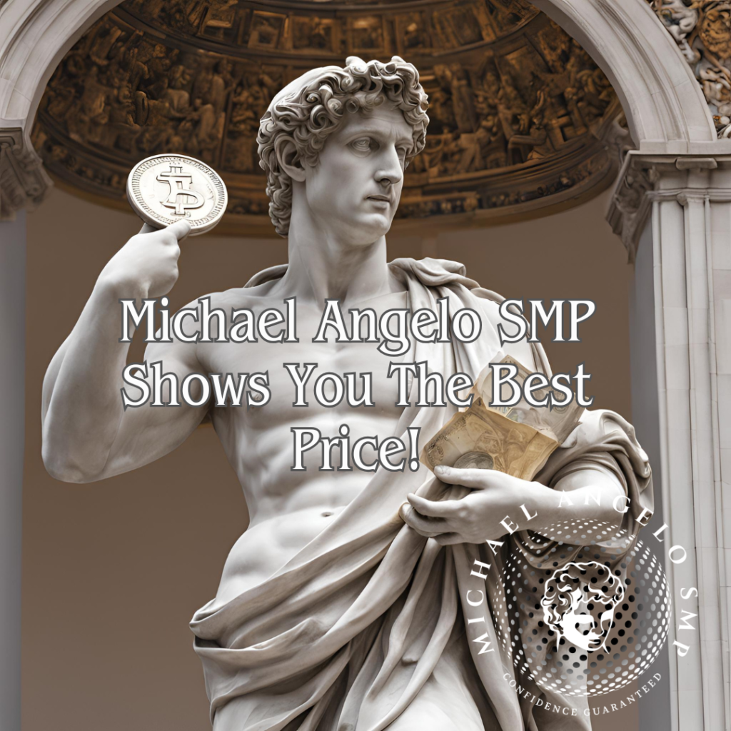 Michael Angelo SMP Leading you to the best price paths! In the form of the statue of david. Holding bitcoin in the right hand and paper currency in the left hand. 